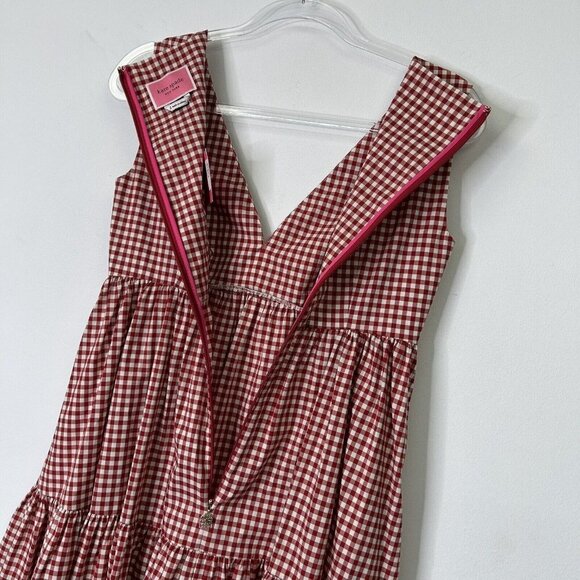 NEW Kate Spade Tiered Vineyard Dress Womens Size 2 Red Gingham - Picture 8 of 14
